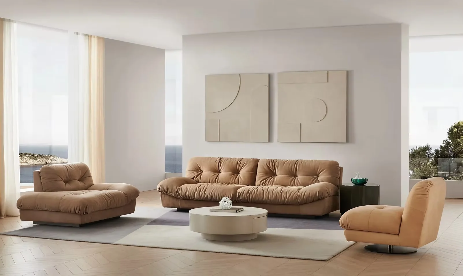 Sofa da lộn mềm mại chữ I hiện đại – MILANO