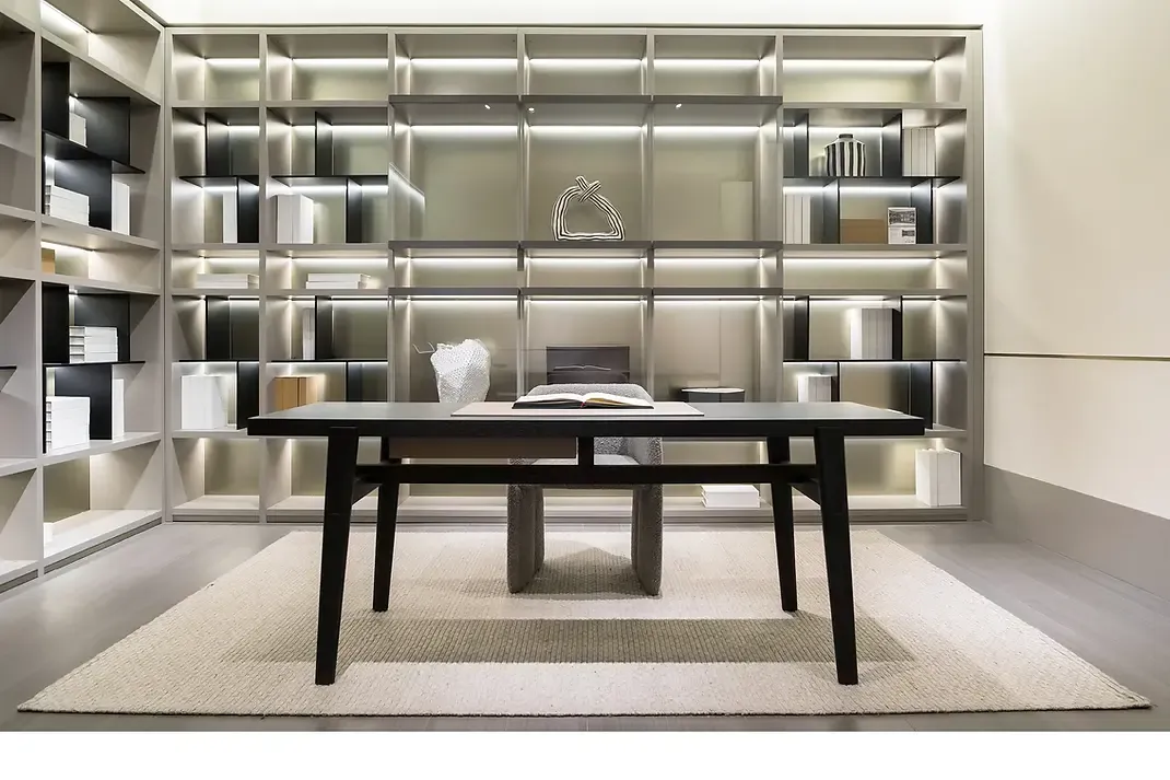 Bàn làm việc kết hợp gỗ sồi đỏ, da thuộc và ván ép MDF – MW