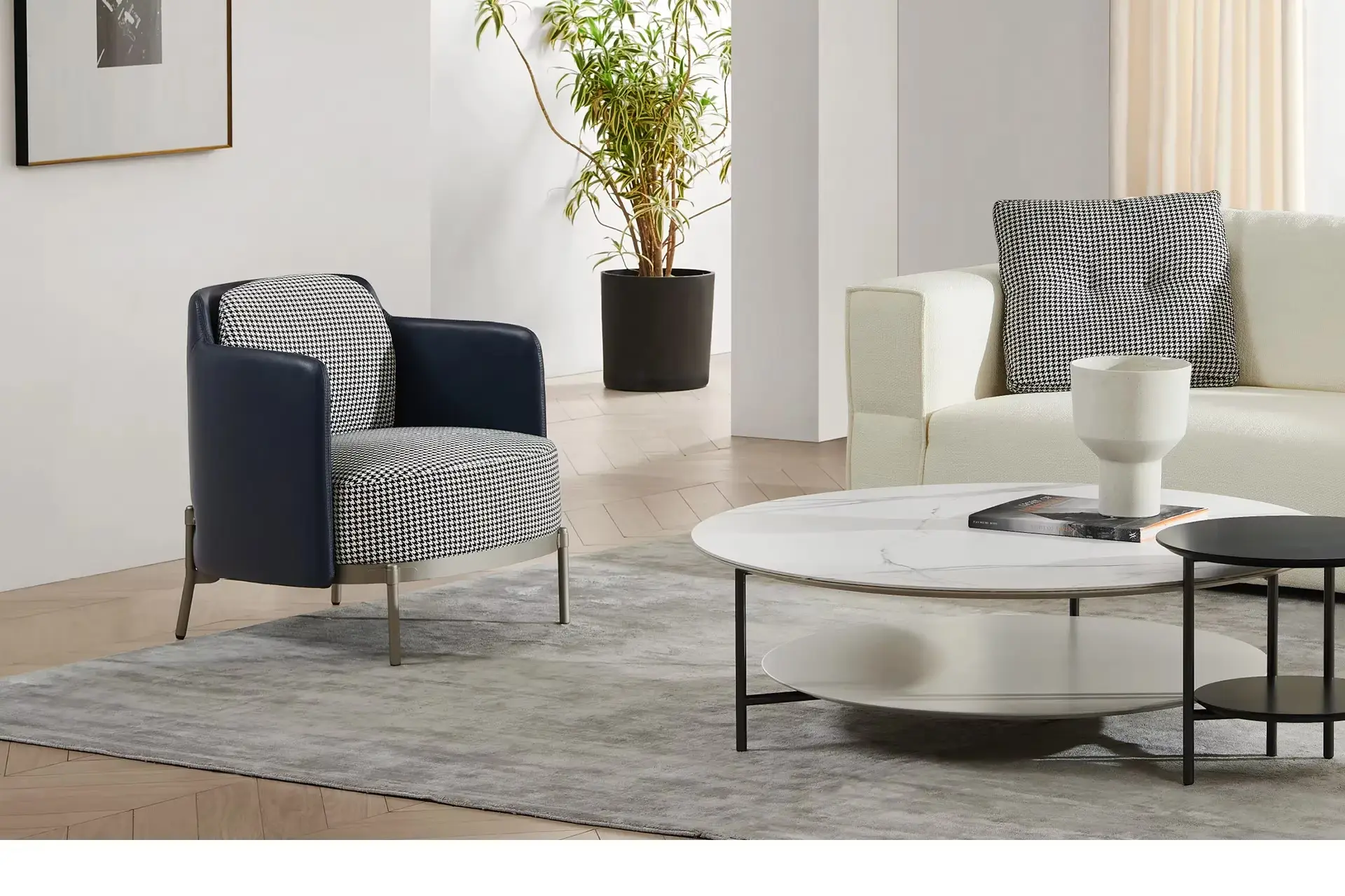 Sofa đơn da phối vải cao cấp – TAPE