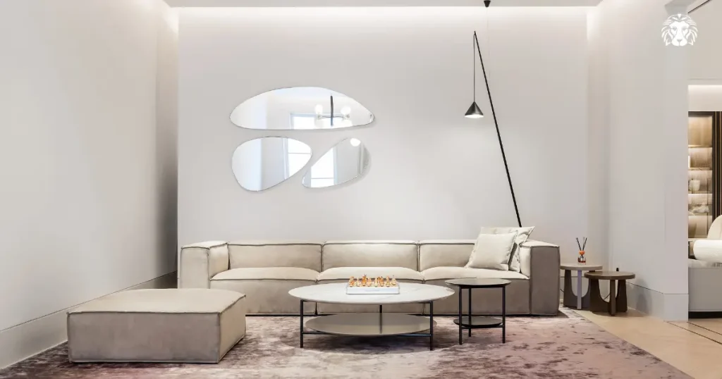 Bố trí sofa tựa lưng vào tường hoặc điểm tựa vững chắc
