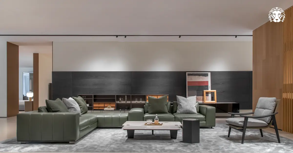 Sofa da góc chữ L giúp tối ưu không gian phòng khách mà vẫn có nhiều chỗ ngồi