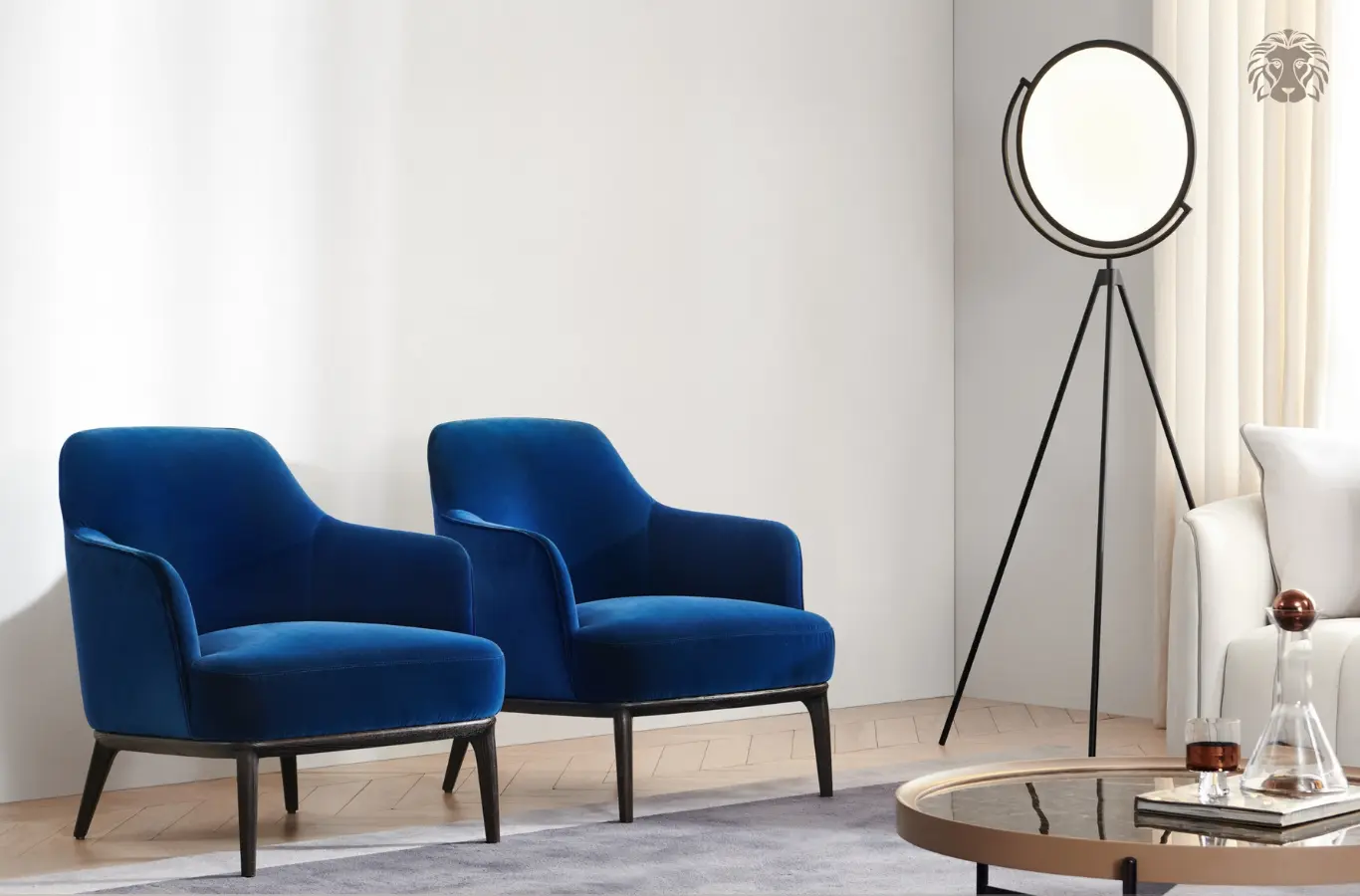 Sofa đơn bọc nhung giúp không gian có chiều sâu và điểm nhấn