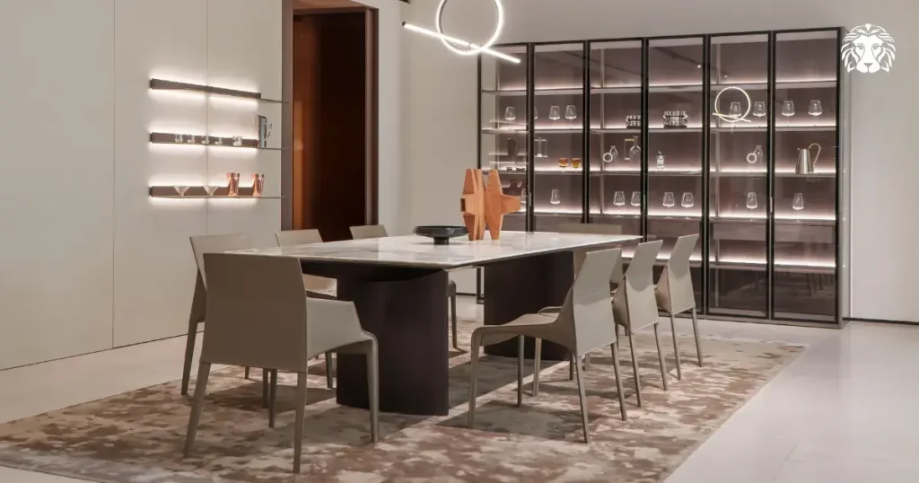 Thiết kế bàn ăn tinh tế với chất liệu cao cấp, tôn lên vẻ đẹp sang trọng của ngôi nhà