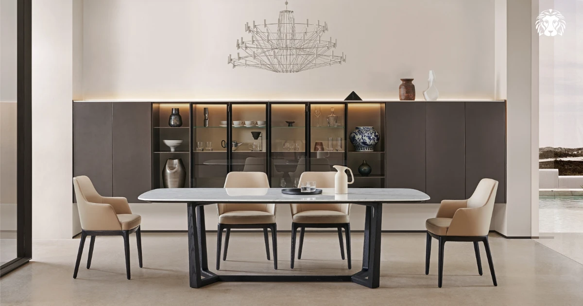 Bàn ghế ăn hiện đại gây ấn tượng với thiết kế gọn gàng, đường nét tinh giản và màu sắc hài hòa