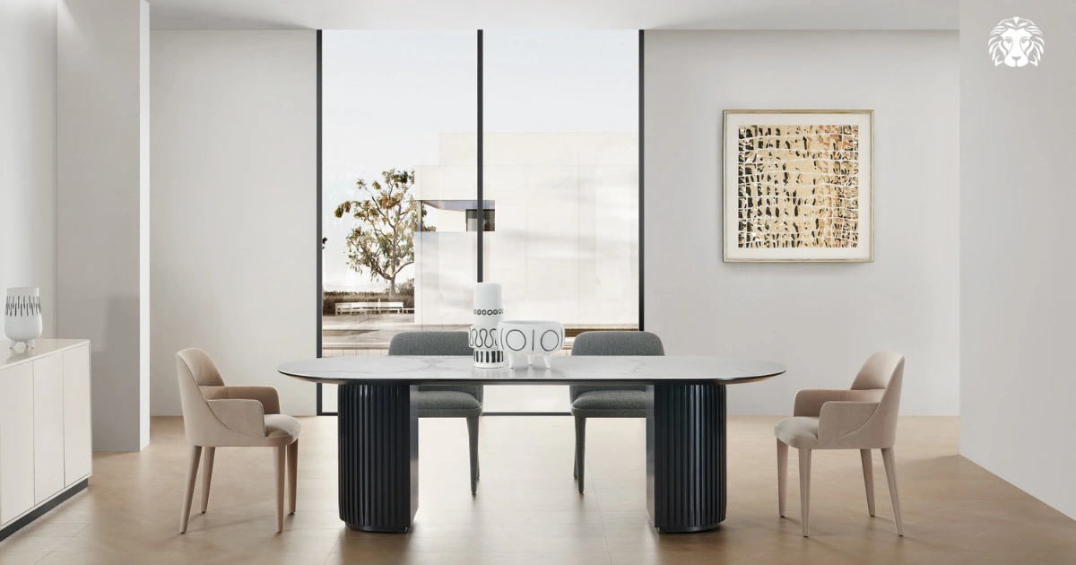 Bàn ghế ăn hình oval mang đến cảm giác mềm mại và thanh lịch cho không gian phòng ăn