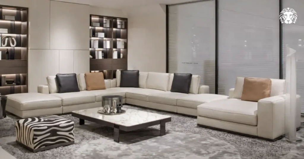 Kích thước sofa chữ U cỡ lớn thường được bố trí trong nhà phố rộng hoặc biệt thự  
