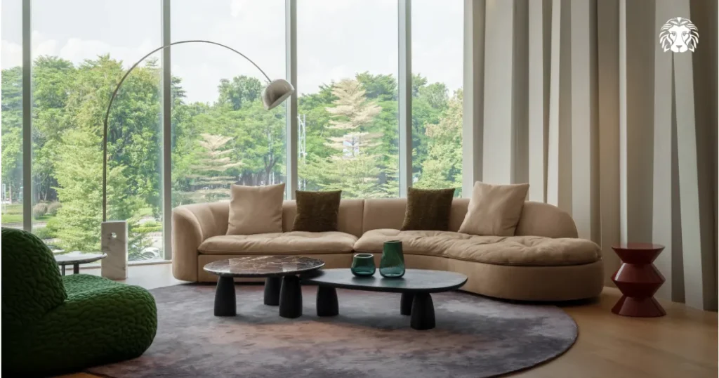Phòng khách trên 35 m² phù hợp với sofa kích thước lớn để tạo sự cân đối cho không gian
