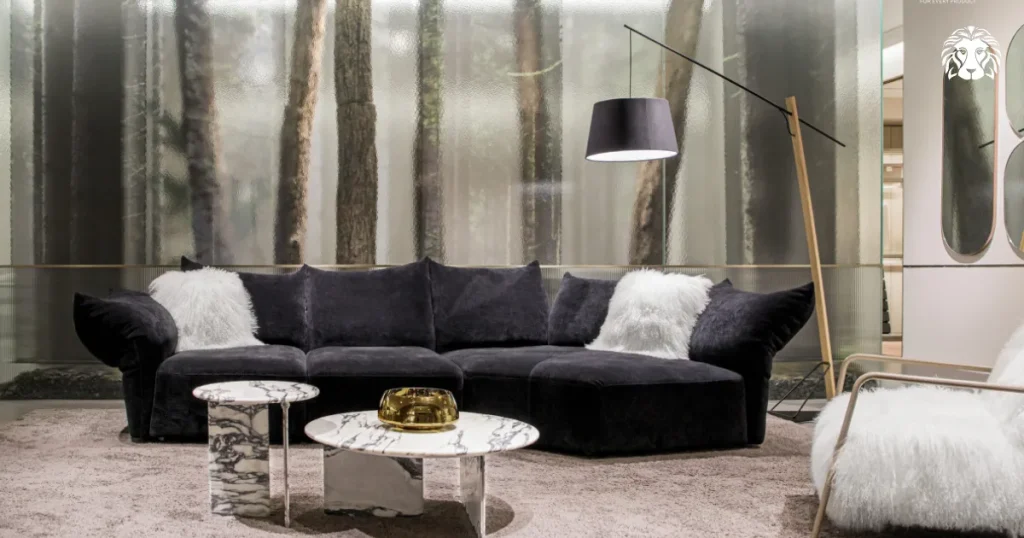 Sofa chất liệu vải nhung màu xám đậm mang vẻ đẹp sang trọng