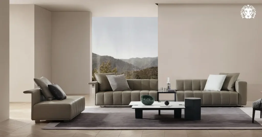 Sofa da thật mang phong cách hiện đại phù hợp với không gian phòng khách