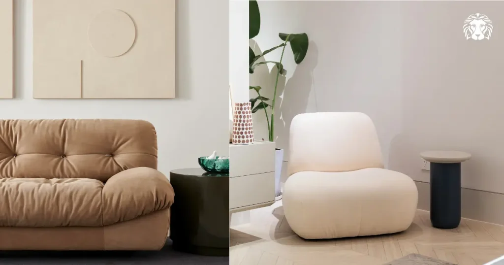 Các mẫu sofa kem chất liệu vải và da
