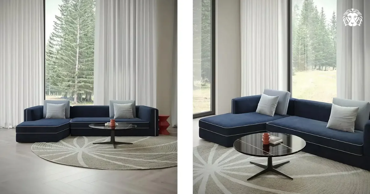 Mẫu ghế sofa 3 chỗ ngồi cao cấp màu xanh navy tạo điểm nhấn nổi bật 