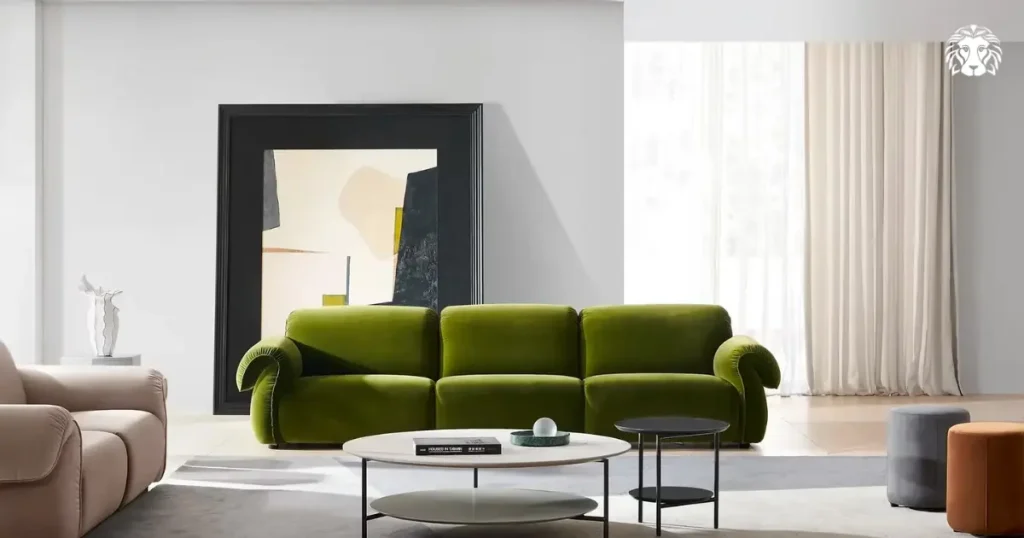 Sắc xanh ô liu quyến rũ của sofa ICON trên nền không gian trang nhã