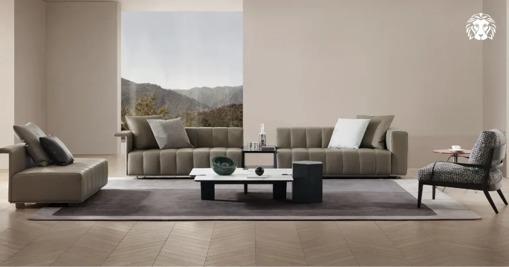 Sofa văng da nâu với form thẳng, vẻ đẹp tối giản