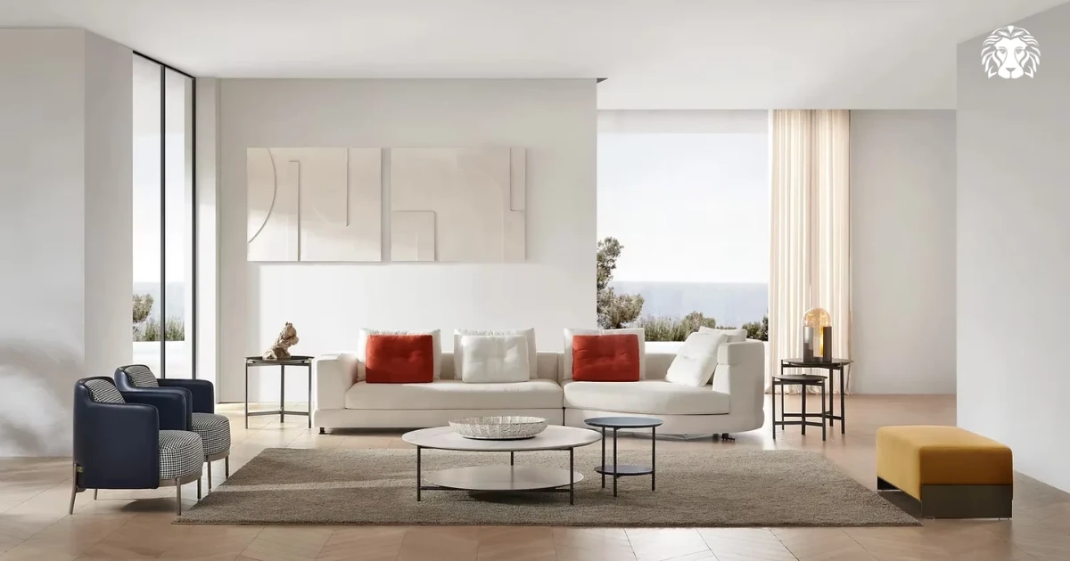 Thiết kế sofa cong Plain Homeland vải lanh mang đến vẻ đẹp hiện đại và thoáng nhẹ cho phòng khách