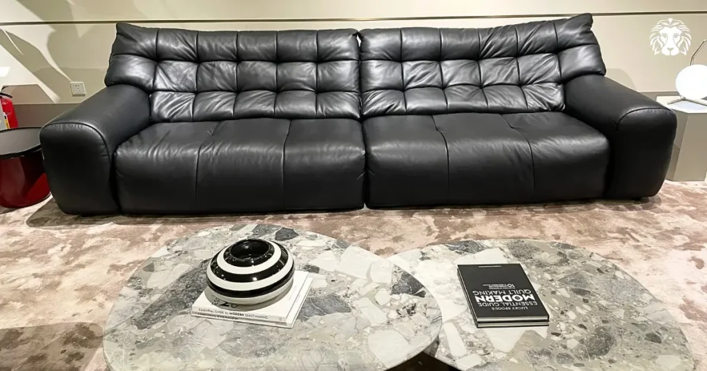 Da luôn được xem là chất liệu kinh điển cho sofa màu đen