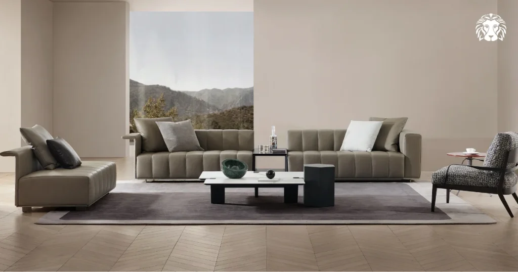 Không gian phòng trở nên sang trọng hơn với mẫu sofa màu xám bọc da
