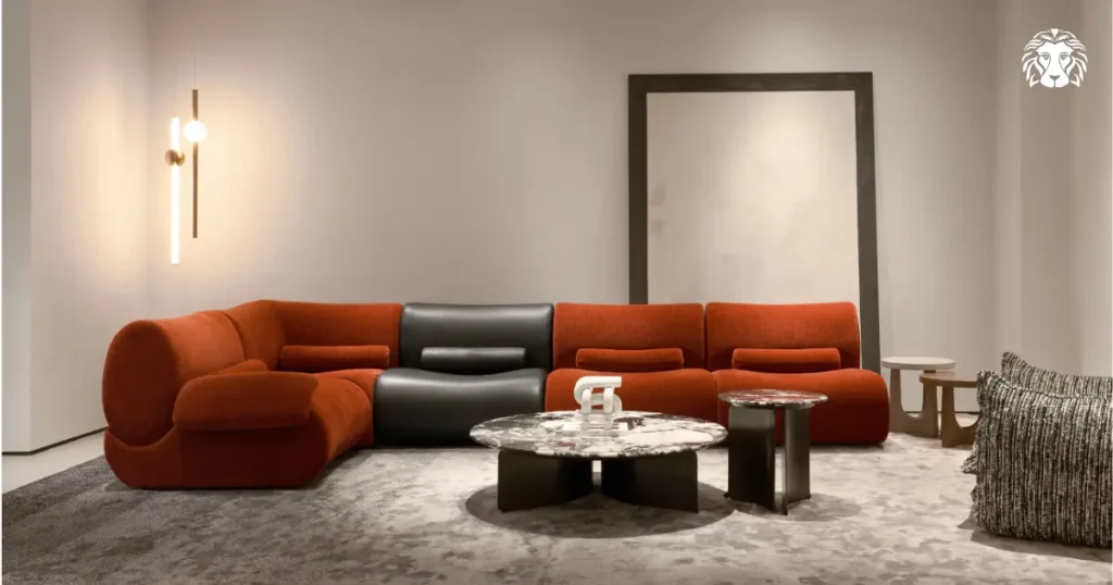 Sofa góc chữ L màu đỏ tối ưu không gian, nổi bật cá tính và tạo điểm nhấn mạnh mẽ cho phòng khách hiện đại
