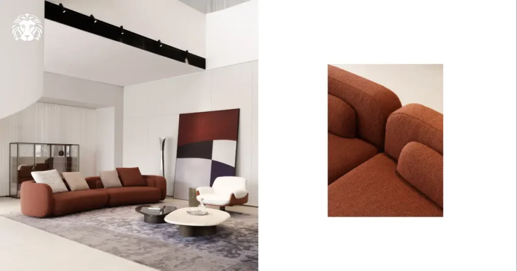 Sofa văng màu đỏ gọn gàng, thanh lịch, mang vẻ đẹp sang trọng và quý phái cho phòng khách

