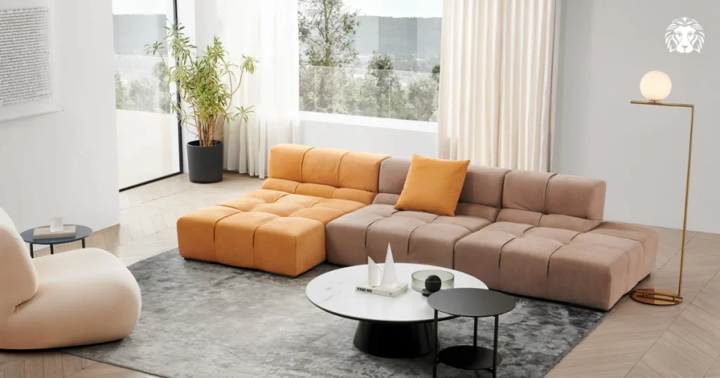 Sofa vàng phối đẹp với tông trung tính, xanh dương, xanh lá hoặc màu đất để tạo không gian hài hòa và nổi bật