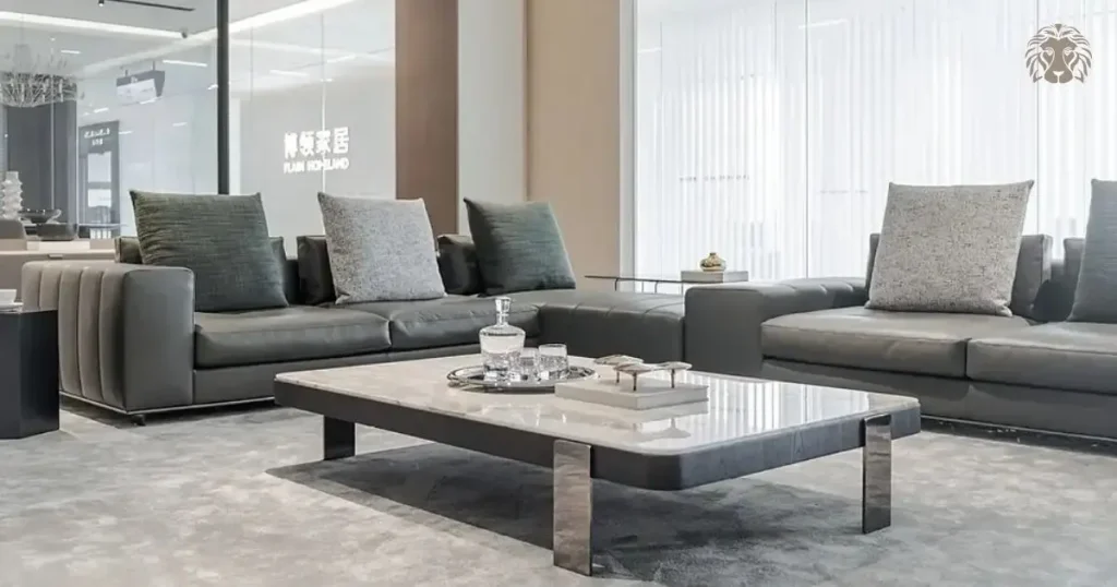 Sự kết hợp hài hòa giữa bàn trà và sofa giúp tổng thể phòng khách thêm cân đối
