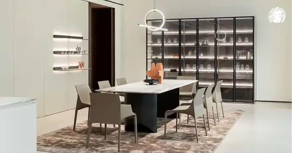 Bàn ăn 8 ghế hình chữ nhật giúp tối ưu không gian dài, tạo bố cục gọn gàng và thuận tiện cho bữa ăn gia đình