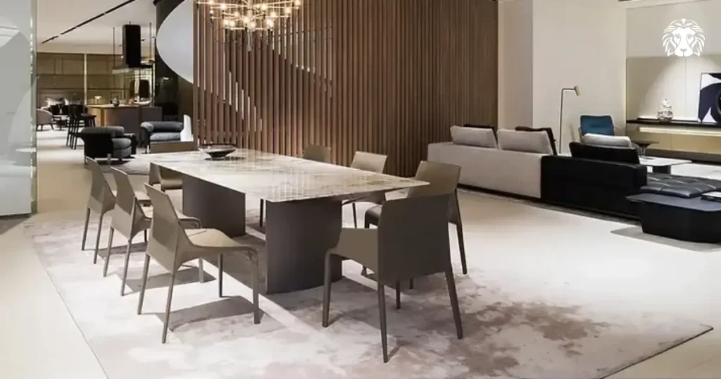 Bàn ăn 8 ghế mặt đá tạo điểm nhấn sang trọng, chỉn chu và mang lại cảm giác bền bỉ cho không gian ăn uống
