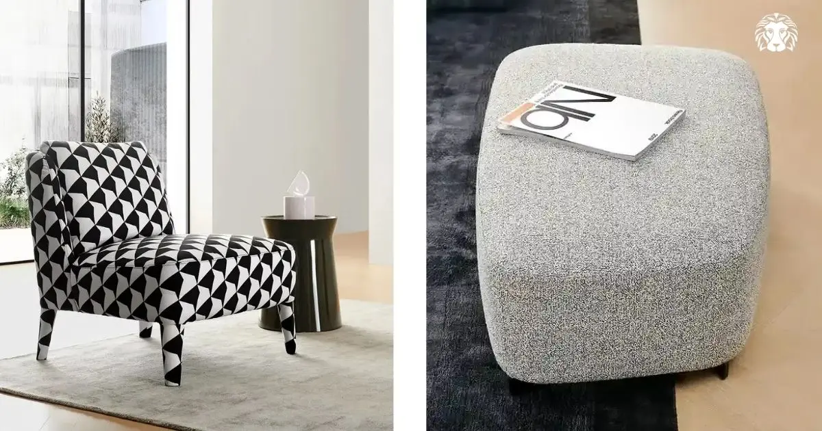 Sofa đơn có thiết kế tựa lưng và đệm ngồi đầy đủ so với ghế đôn