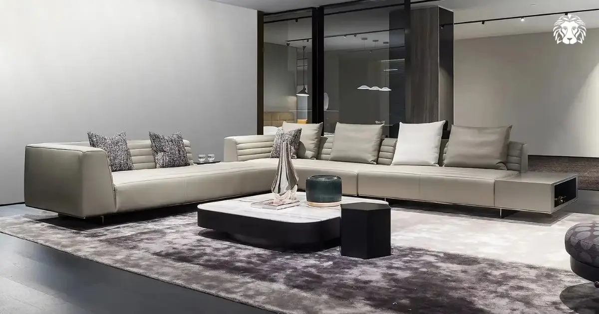 Sofa module chất liệu da mang phong cách tinh giản, kết hợp khung chắc chắn