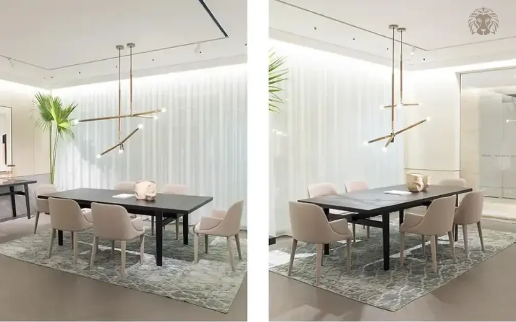 Thiết kế bàn ăn hình chữ nhật linh hoạt trong bố trí, phù hợp từ căn hộ chung cư đến nhà phố.