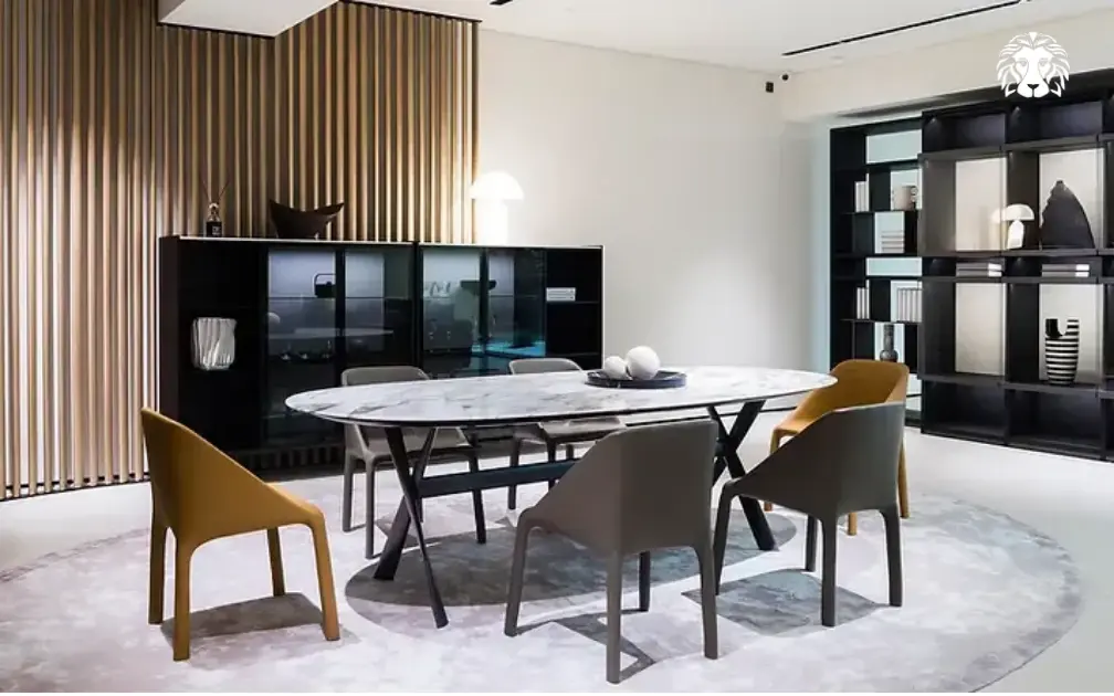 Bàn ăn mặt đá marble với vân đá tự nhiên tạo điểm nhấn sang trọn