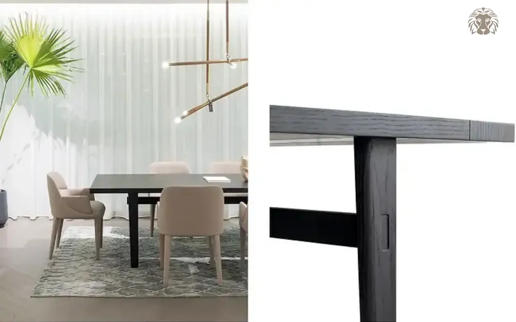 Bàn ăn gỗ sồi MW kích thước 240 × 110 × 75 cm, khung chân gỗ nguyên khối.