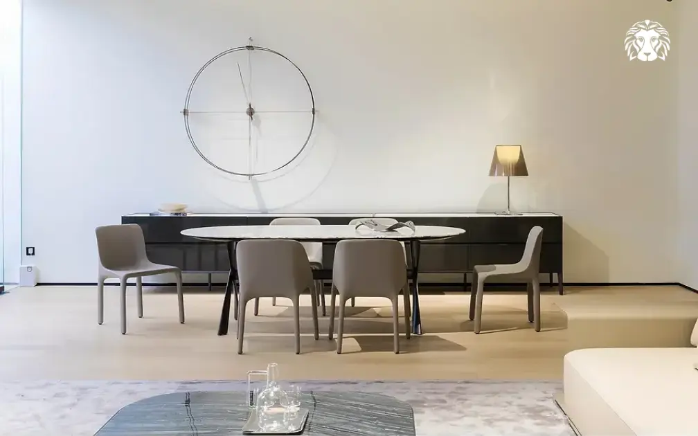 Thiết kế ghế ăn bọc da tối giản phù hợp với các không gian sống hiện đại.