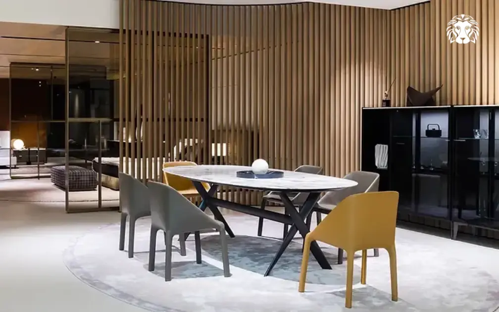 Kiểu chân chữ X tạo điểm nhấn mạnh mẽ và mang lại vẻ hiện đại cho không gian dùng bữa.