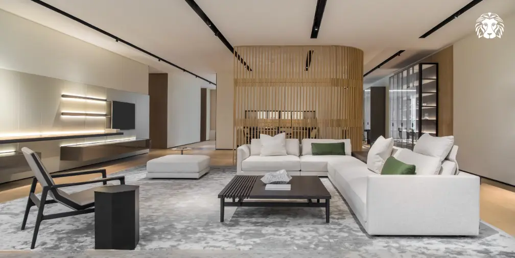 Bố trí sofa góc thẳng tầm nhìn với màn hình TV và cách xa các luồng giao thông chính mang lại trải nghiệm thư giãn tiện nghi mỗi ngày.