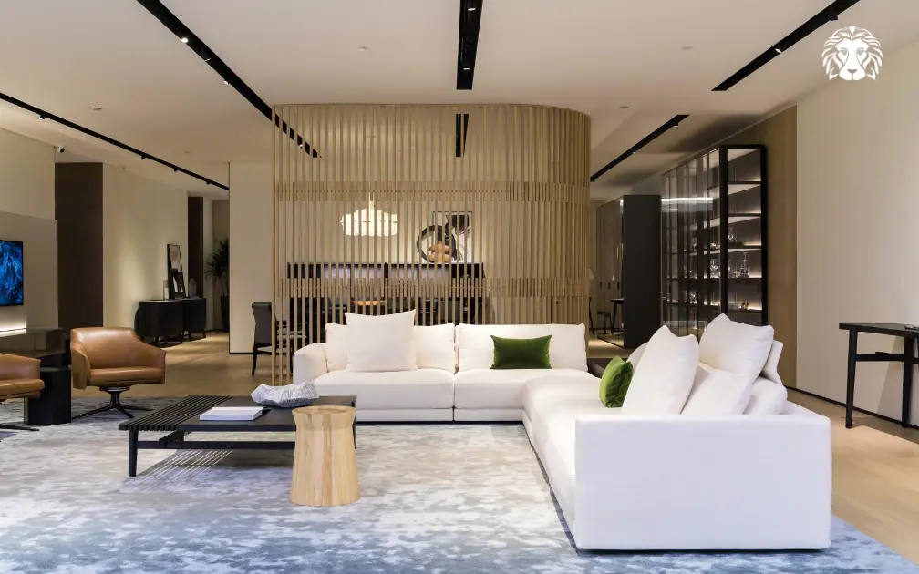 Kiểu dáng bàn trà nên được lựa chọn trong mối tương quan với đường nét sofa và khoảng trống thực tế của cụm tiếp khách.