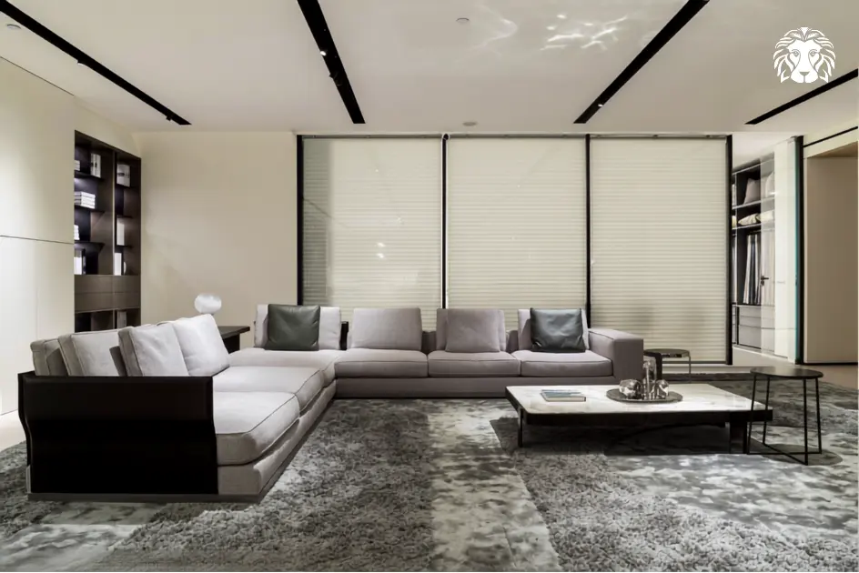 Chiều dài bàn bằng 2/3 sofa và chiều cao ngang đệm ngồi là tỷ lệ tiêu chuẩn.