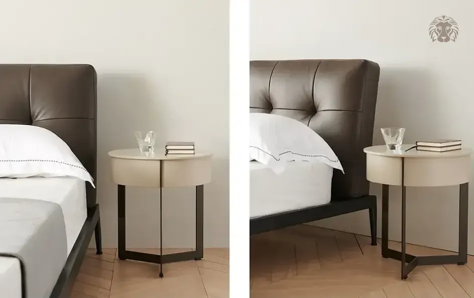 Thiết kế chân kim loại cao thanh thoát giúp gầm tủ thông thoáng, dễ vệ sinh và tạo điểm nhấn dứt khoát cho phòng ngủ hiện đại.