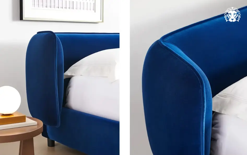 Bề mặt vải nhung quý phái với khả năng bắt sáng độc đáo nâng tầm đẳng cấp phòng ngủ.
