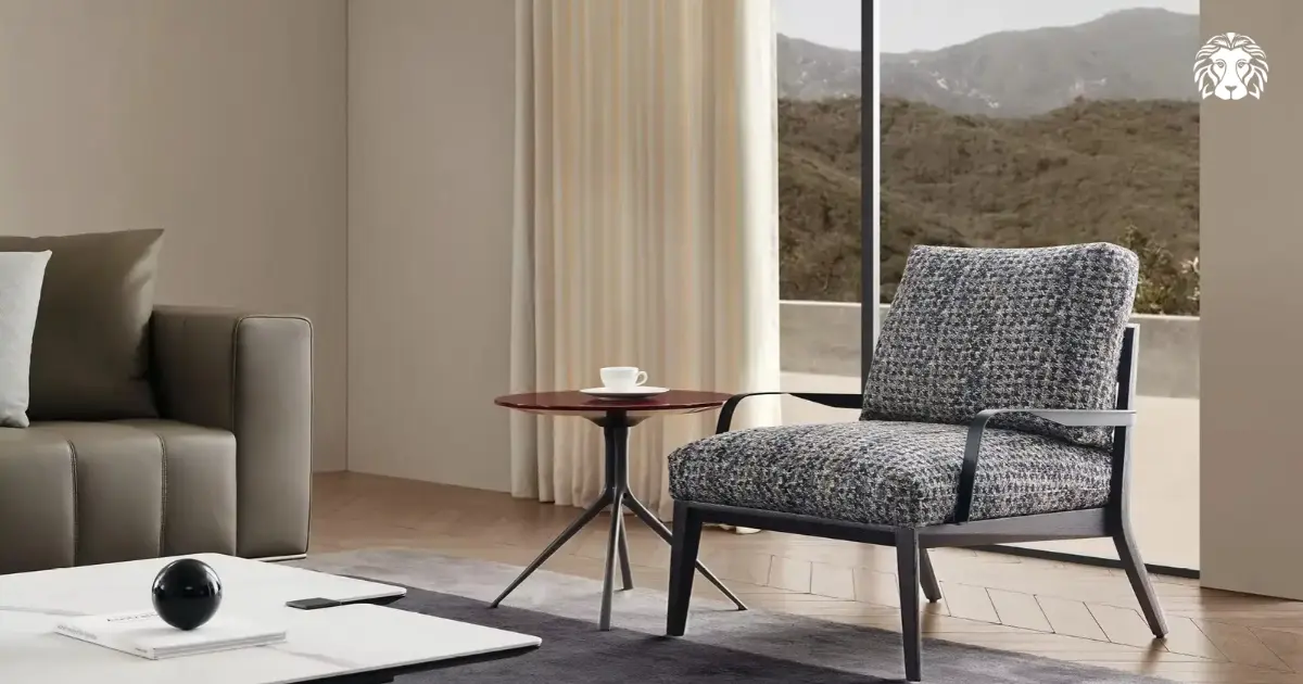 Sofa thư giãn Y6003 kết hợp vải thô, khung gỗ và kim loại trong kiểu dáng gọn gàng