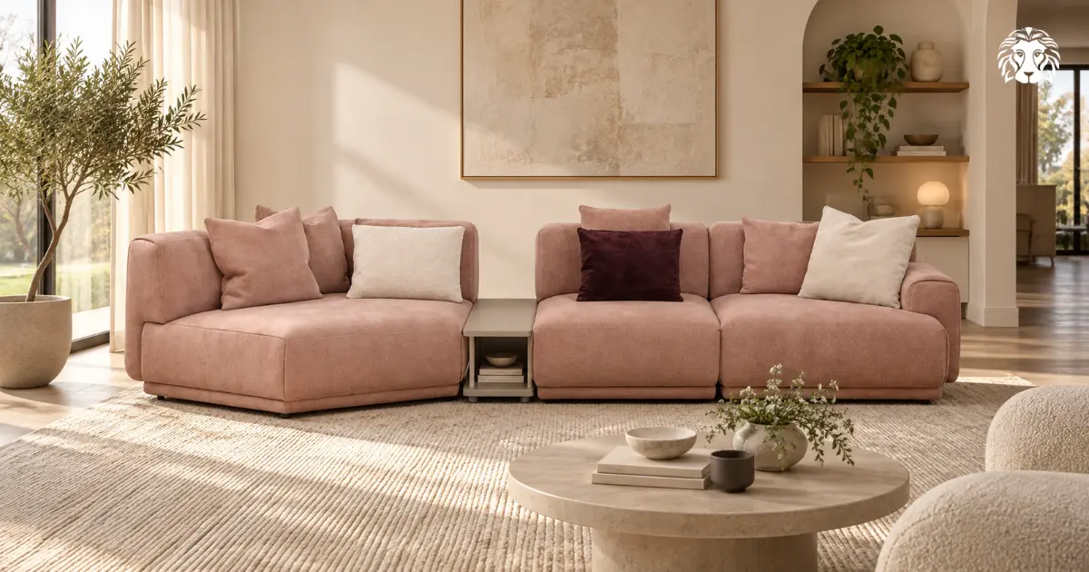 Sắc hồng đất thời thượng giúp sofa module SS66810 tạo điểm nhấn ấm áp cho phòng khách